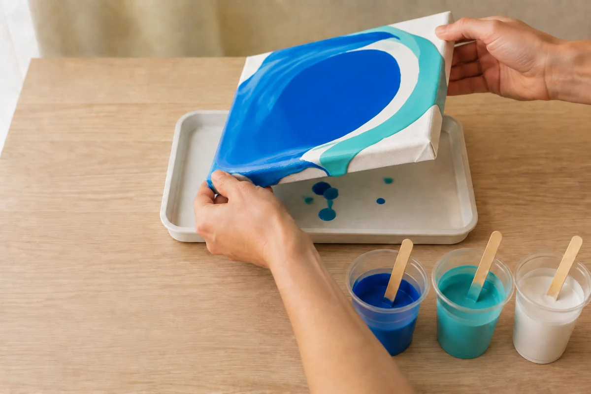 Étape 4 de pouring art enfant : incliner pour couvrir