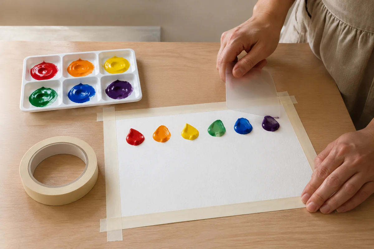 Étape 1 de squeegee painting : fixer le papier et déposer la peinture