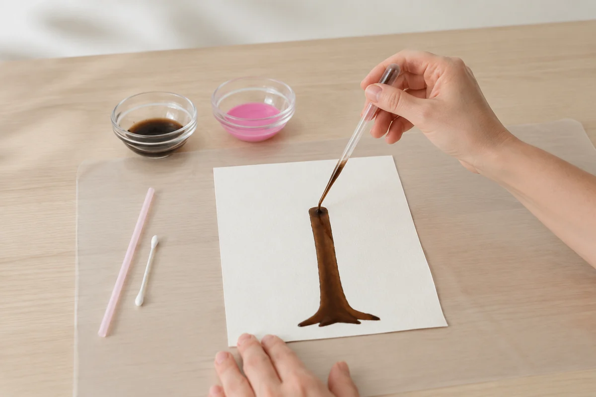 Étape 1 de peinture soufflée à la paille : déposer le tronc liquide