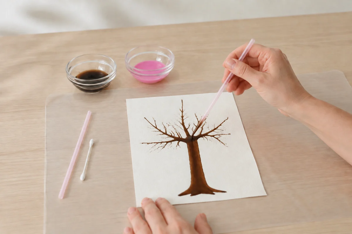 Étape 2 de peinture soufflée à la paille : souffler les branches