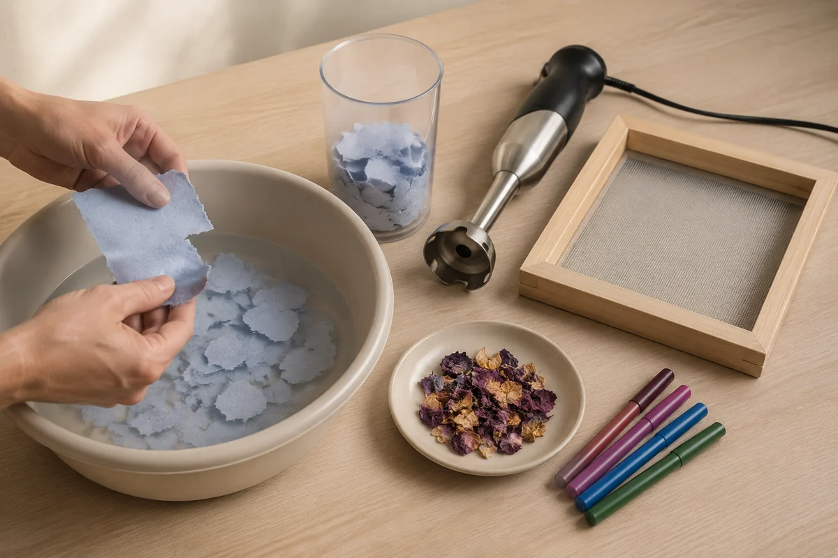 Étape 1 de papier recyclé maison : déchirer et tremper