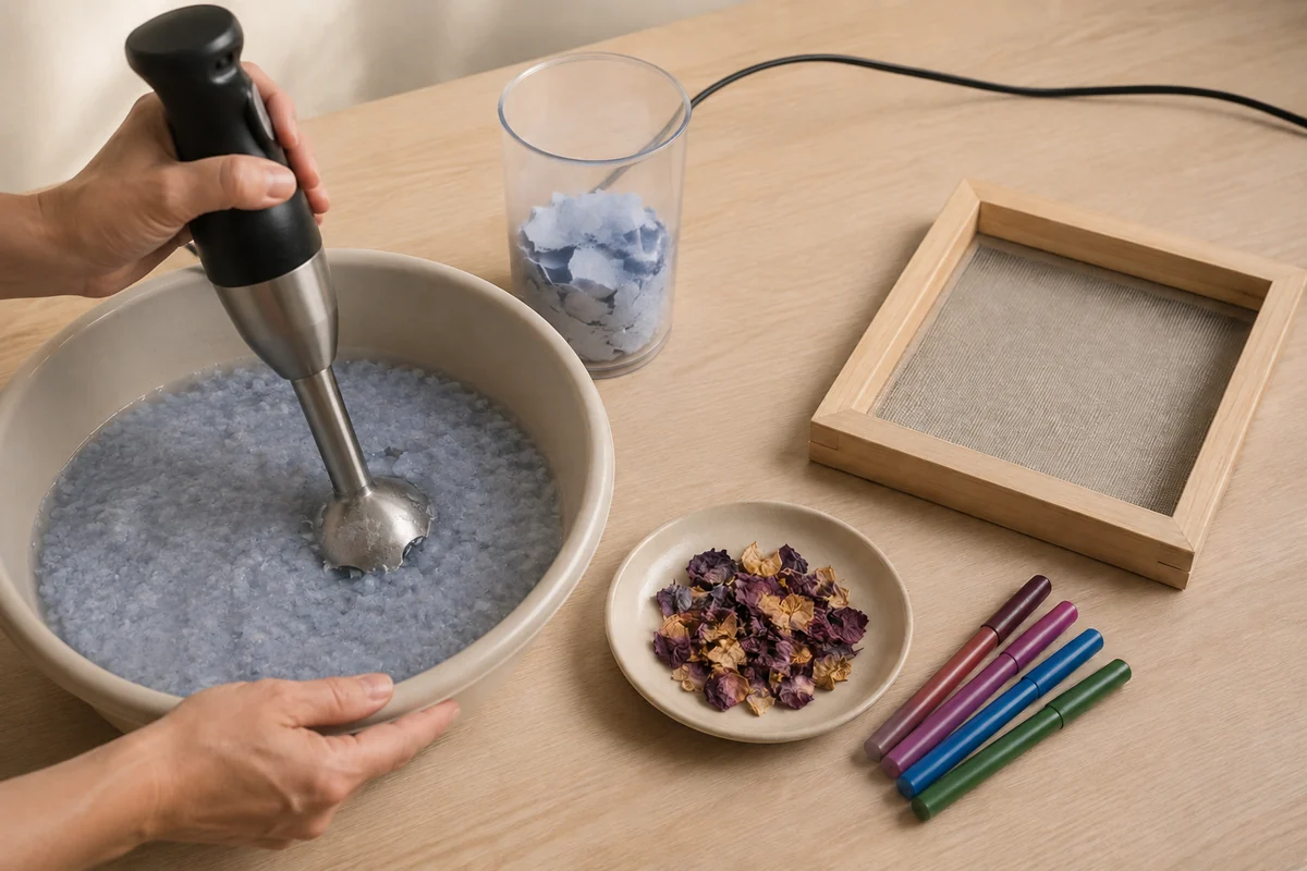 Étape 2 de papier recyclé maison : mixer la pâte