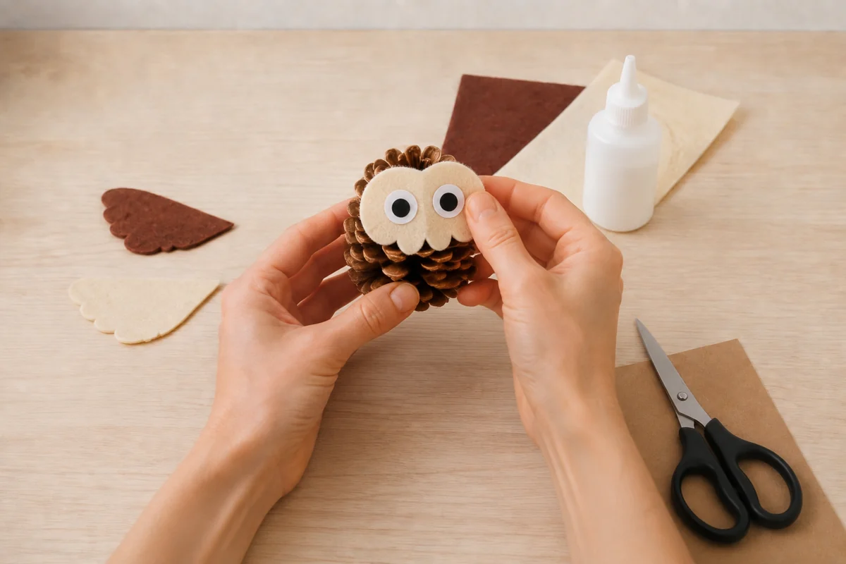 Étape 3 de bricolage pommes de pin : coller le visage