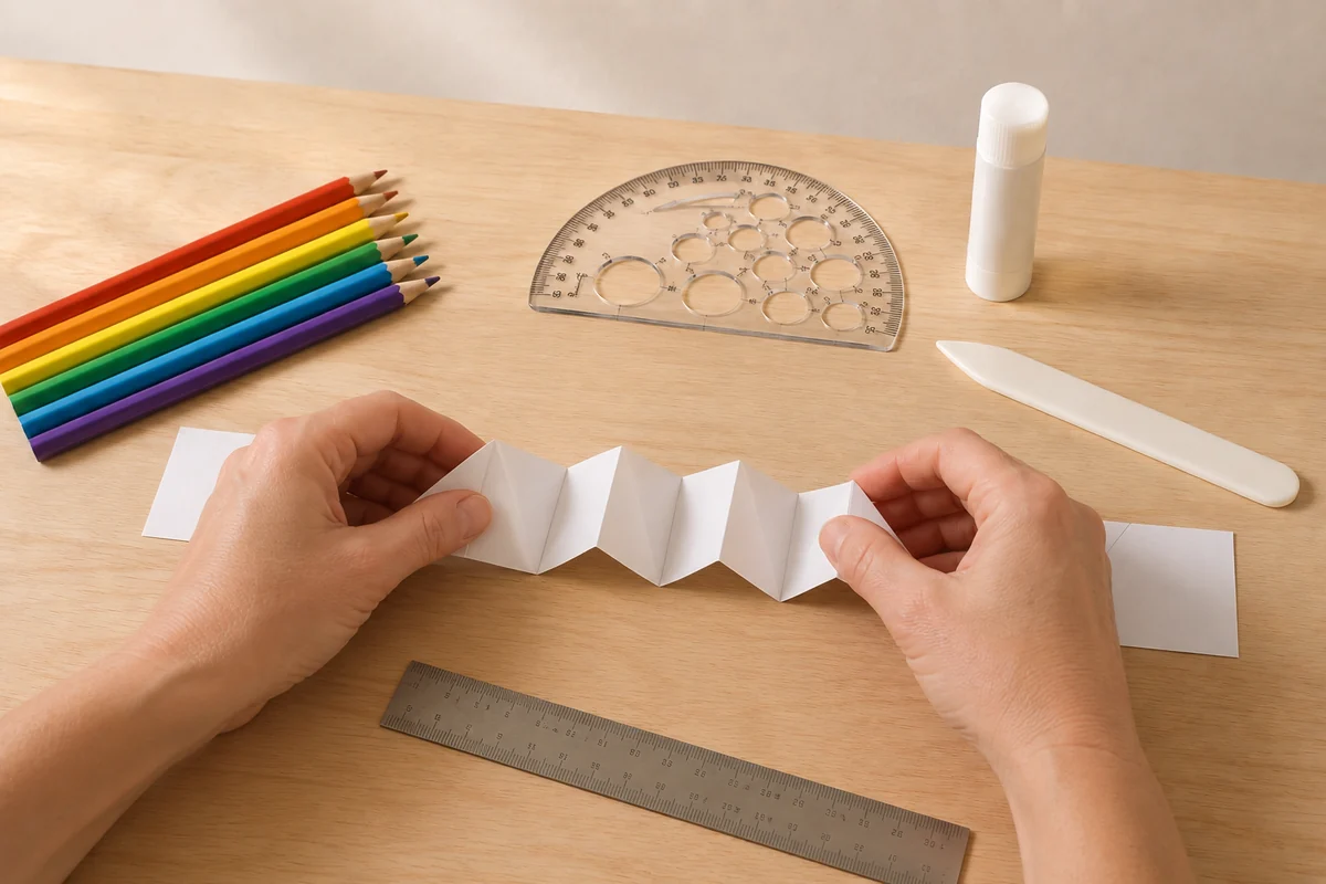 Étape 2 de flexagone en papier : plier en accordéon triangulaire