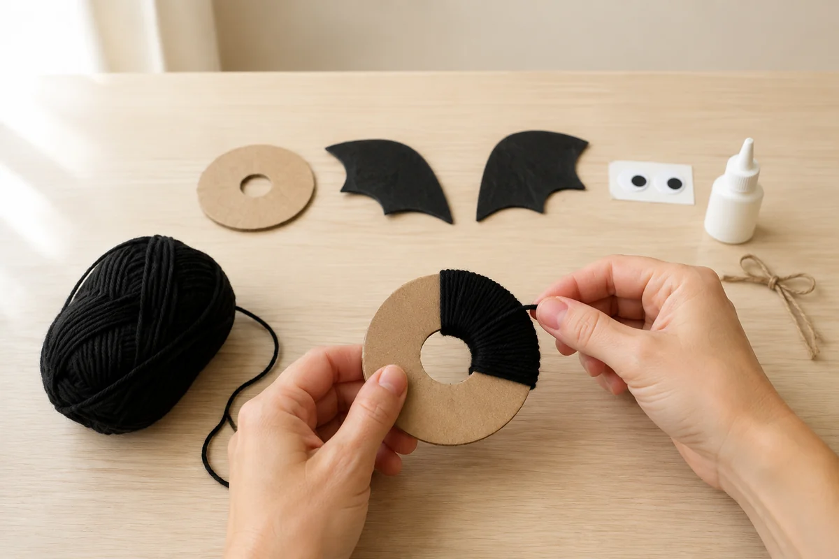 Étape 1 de chauve-souris en pompons : enrouler la laine
