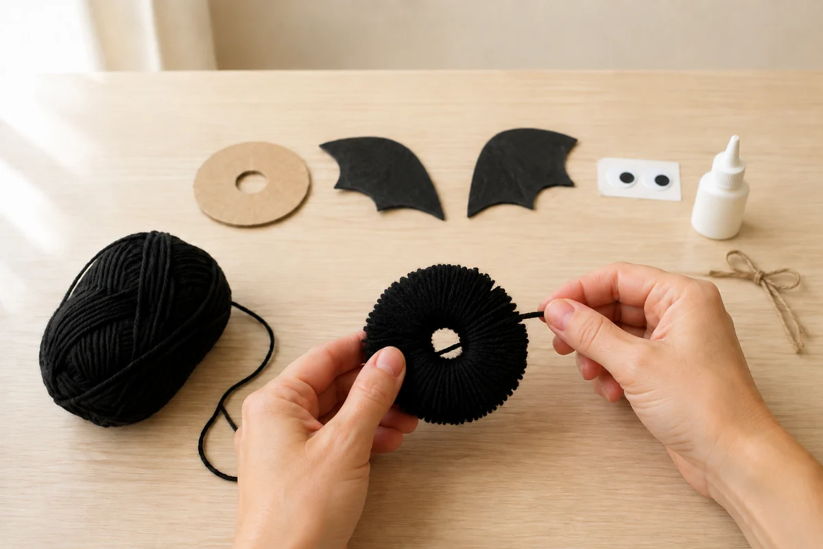 Étape 2 de chauve-souris en pompons : nouer et tailler le pompon