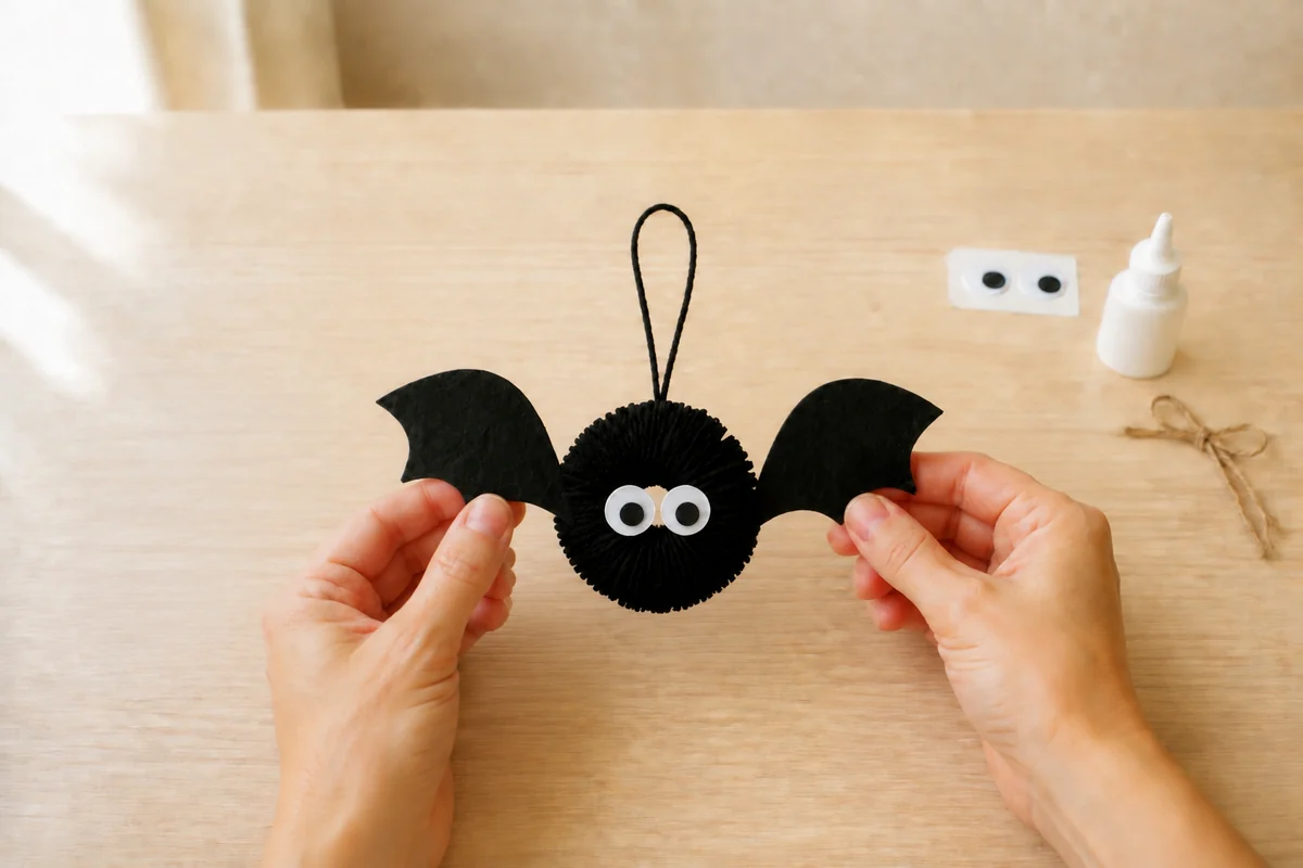 Chauve-souris en pompons : bricolage Halloween