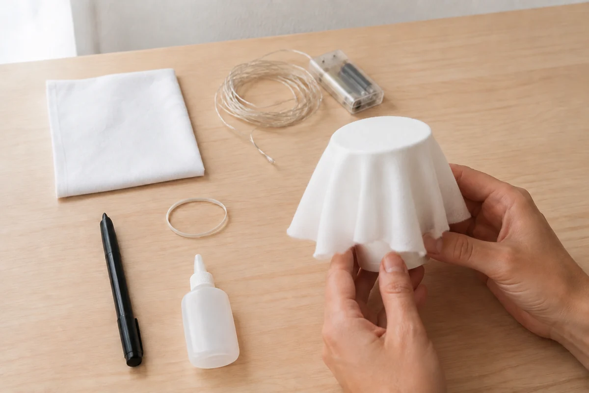 Étape 2 de fantômes lumineux en tissu avec led : draper le tissu