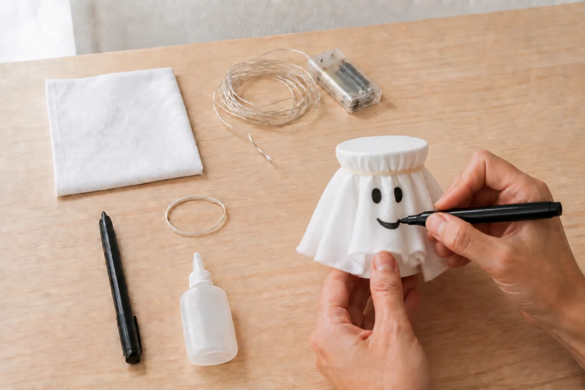 Étape 4 de fantômes lumineux en tissu avec led : dessiner le visage