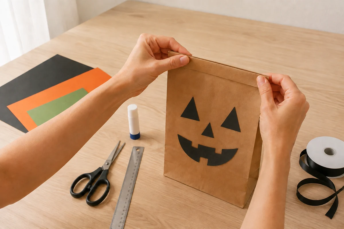 Étape 2 de sac à bonbons halloween en papier kraft : créer le visage