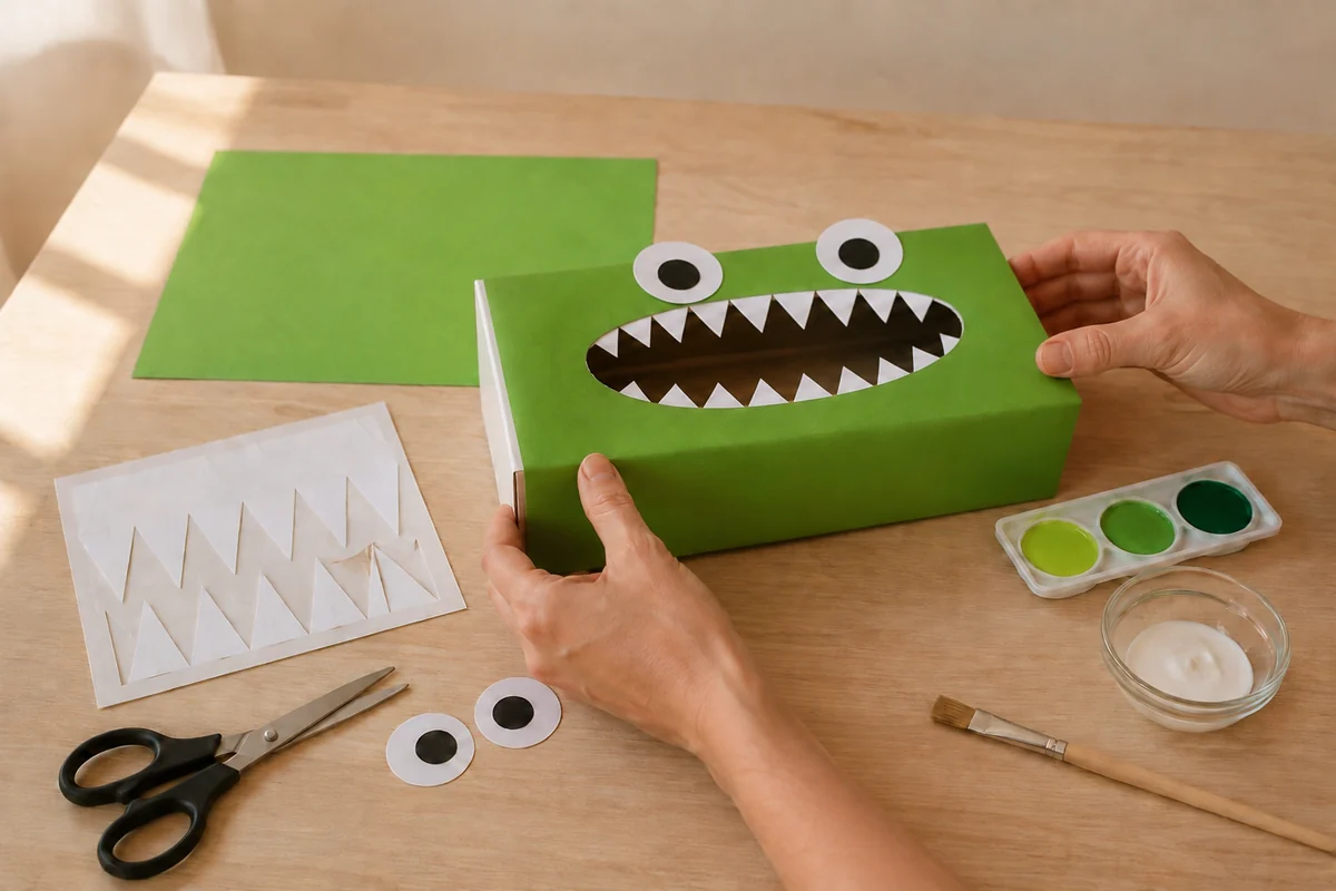 Étape 3 de monstre en boîte à mouchoirs : ajouter dents et yeux