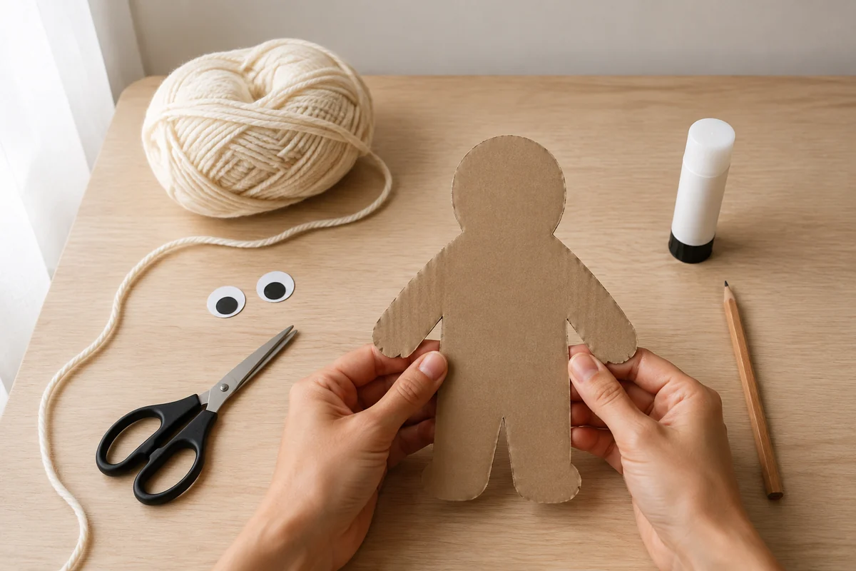 Étape 1 de momie en laine et carton : découper la silhouette