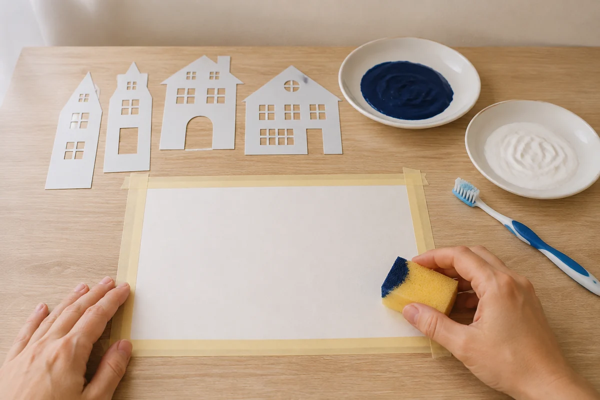 Étape 1 de silhouettes de noël à la peinture : peindre le ciel