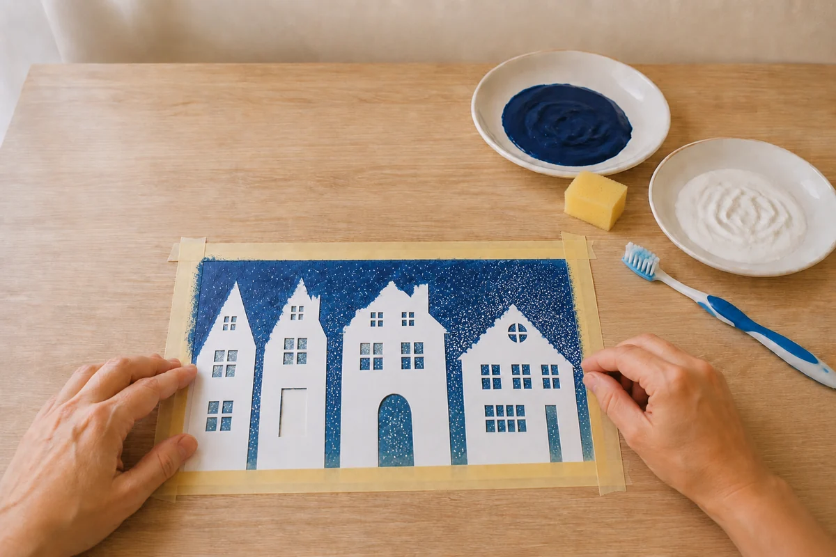 Étape 4 de silhouettes de noël à la peinture : retirer les pochoirs