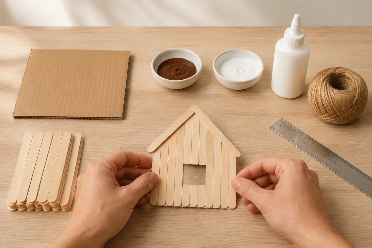 Étape 1 de chalet de noël en bâtonnets : construire le mur avant