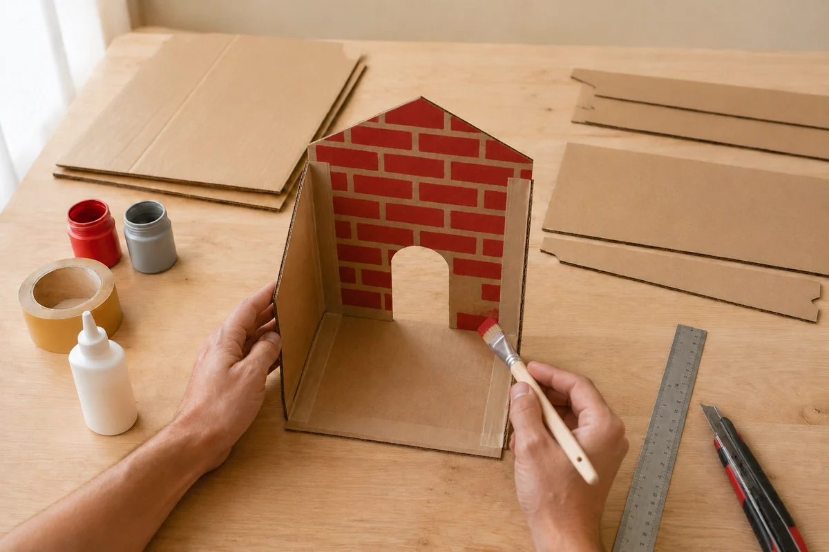 Étape 3 de cheminée de noël en carton : peindre les briques
