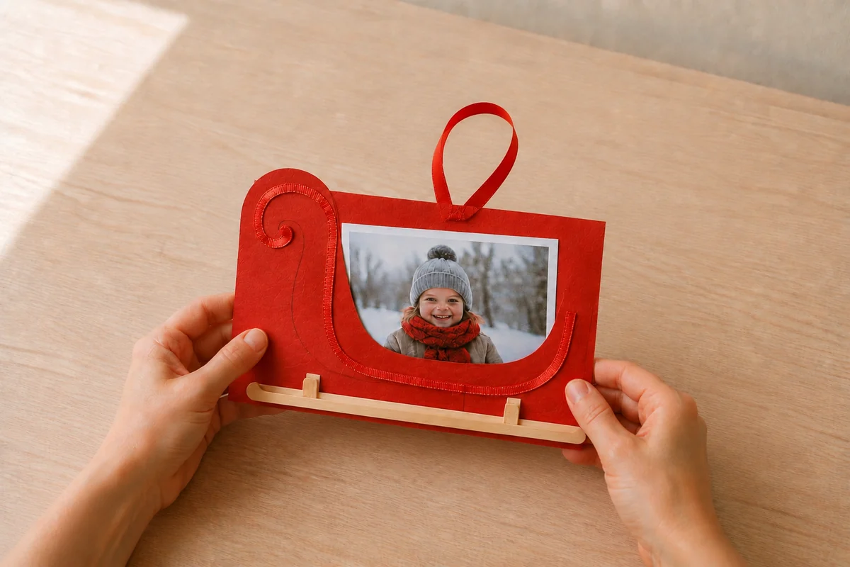 Traîneau de Noël avec photo : cadeau DIY enfant