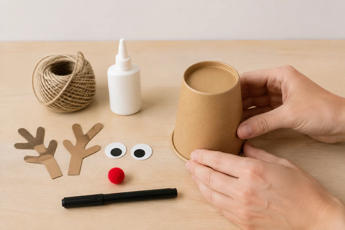 Étape 1 de renne de noël en gobelet : retourner et stabiliser le gobelet