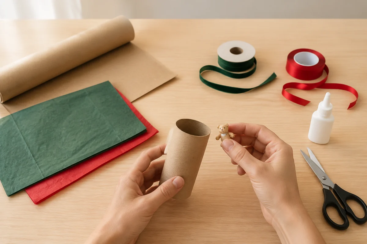 Étape 1 de crackers de noël diy : préparer le tube et la surprise
