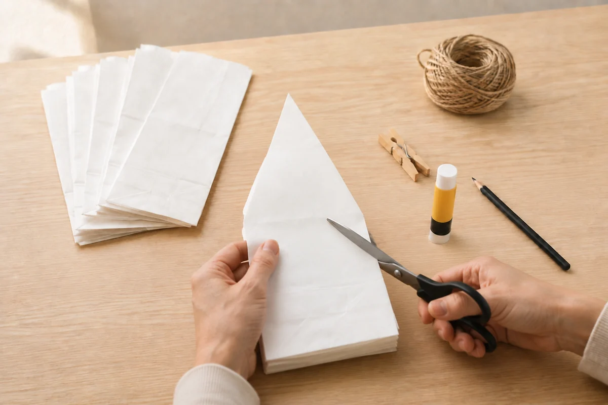 Étape 3 de étoile de noël 3d en sacs en papier : découper la pointe