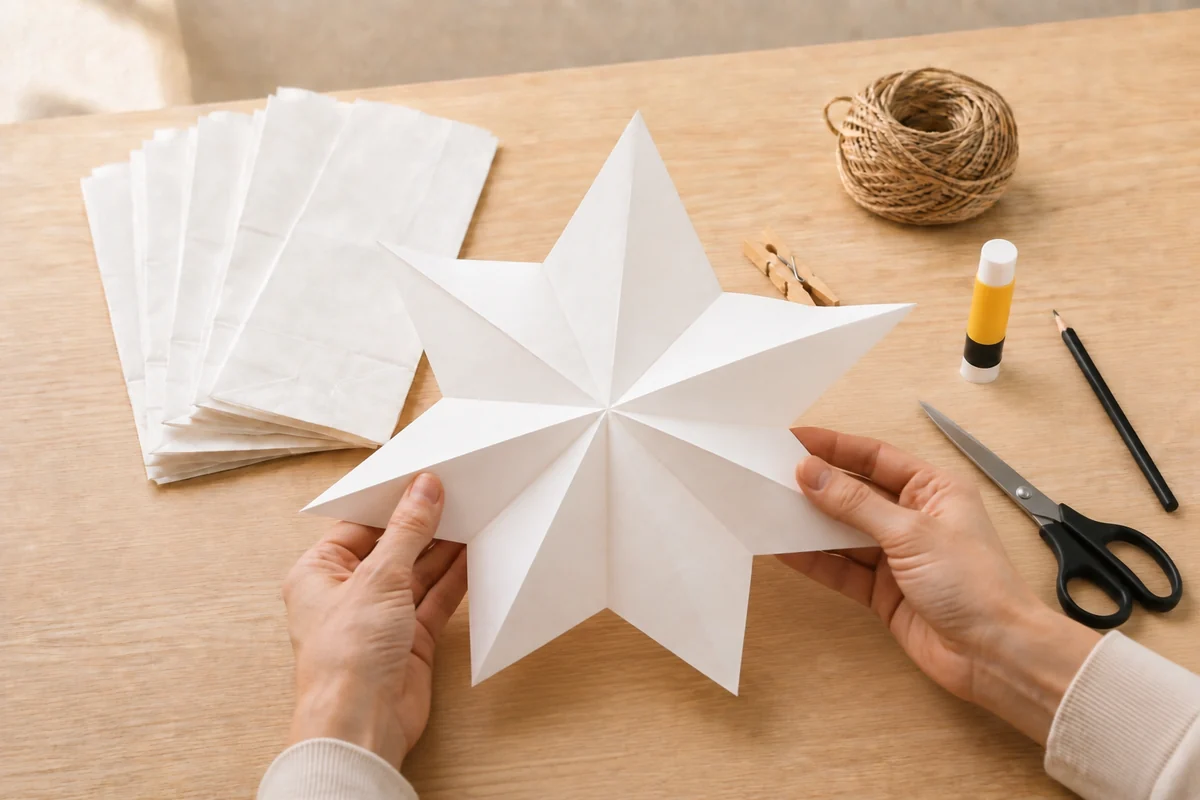 Étape 4 de étoile de noël 3d en sacs en papier : déployer l’étoile