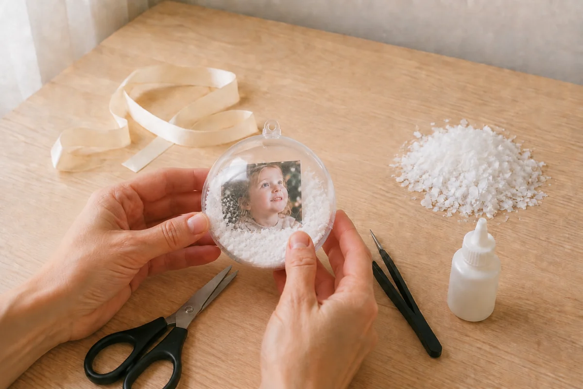 Étape 4 de boule de noël photo : ajouter la neige et fermer