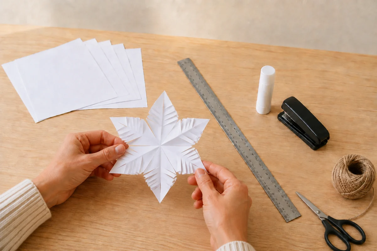 Étape 4 de flocon de neige 3d en papier : assembler les six branches
