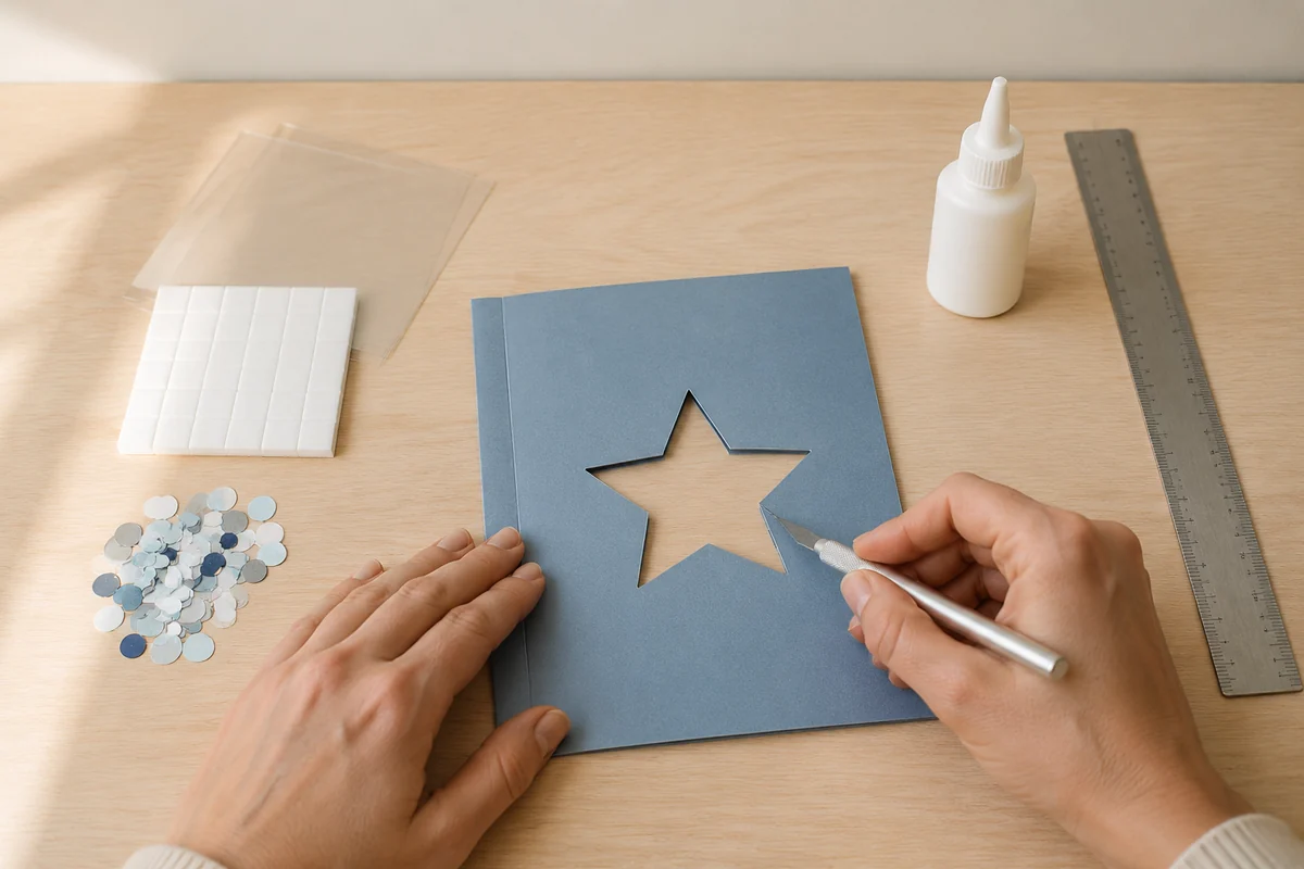 Étape 1 de carte shaker diy : découper la fenêtre adulte