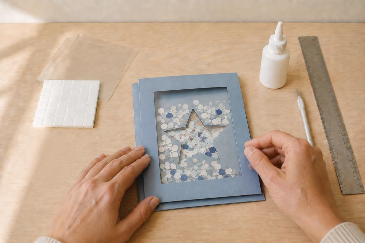 Étape 4 de carte shaker diy : ajouter confettis et fermer
