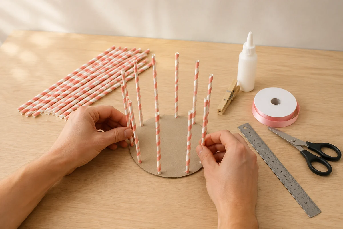 Étape 1 de panier de pâques en pailles de carton : préparer la base et les montants