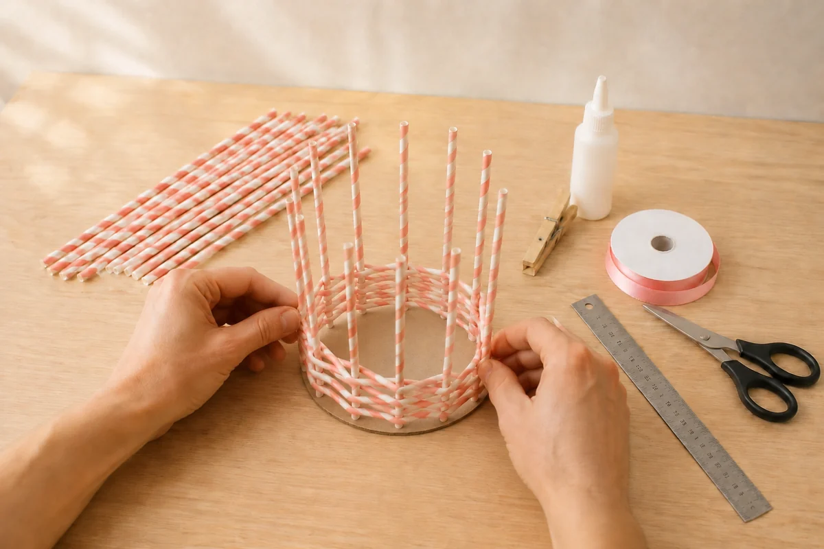 Étape 3 de panier de pâques en pailles de carton : monter les côtés