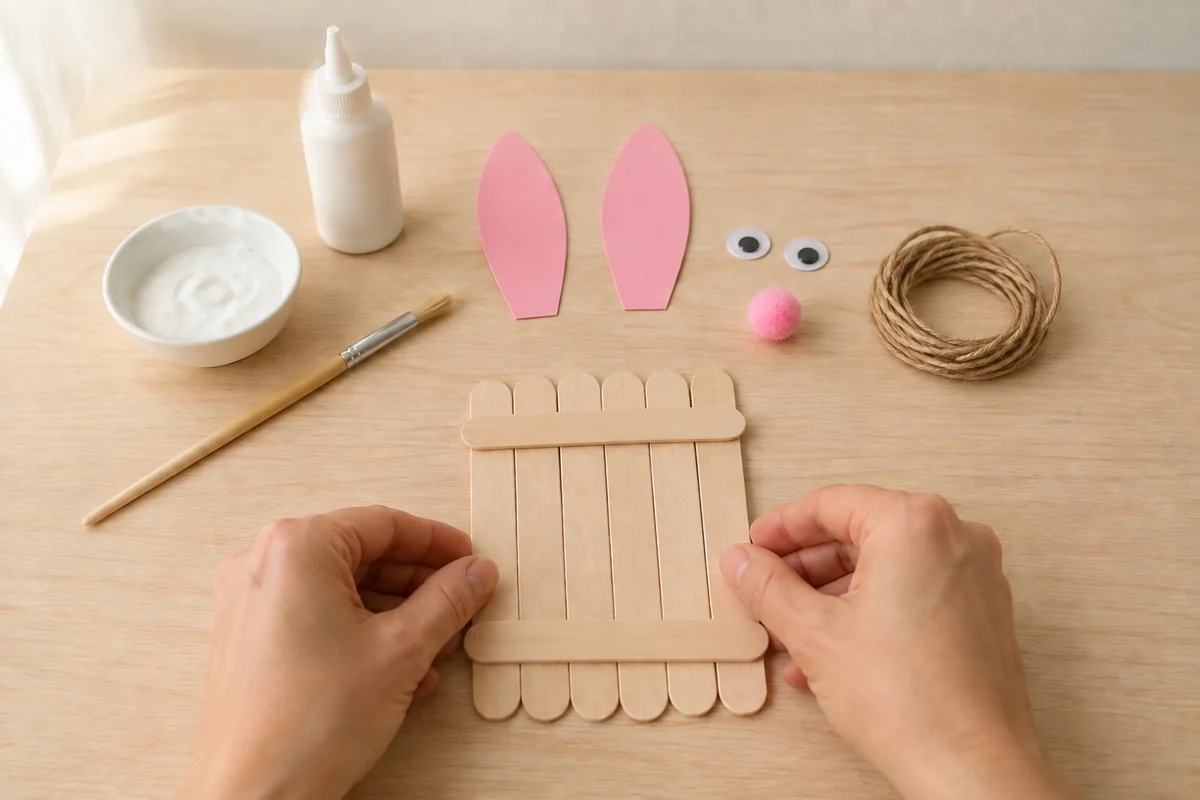 Étape 2 de lapin de pâques en bâtonnets : coller les traverses
