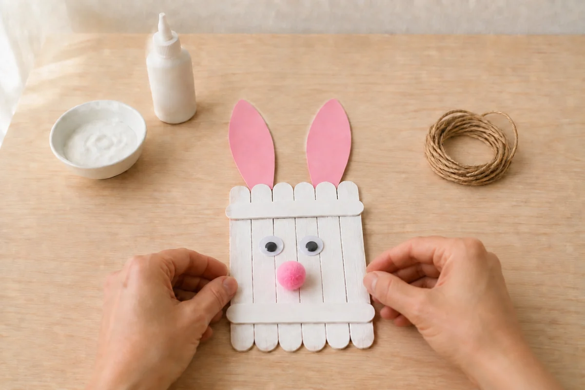 Étape 4 de lapin de pâques en bâtonnets : ajouter oreilles et visage