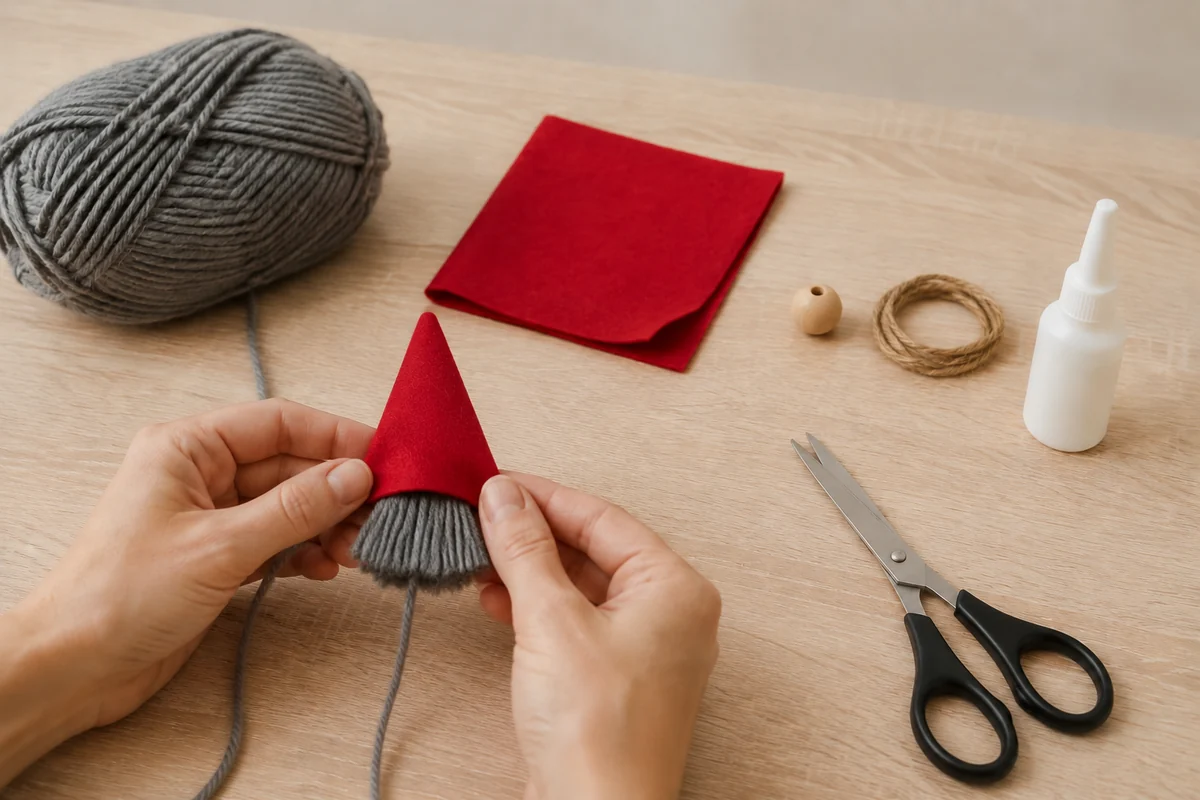 Étape 2 de gnome de noël en laine : former le bonnet