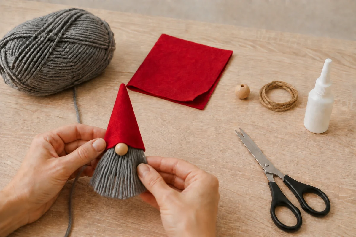 Étape 4 de gnome de noël en laine : égaliser et décorer