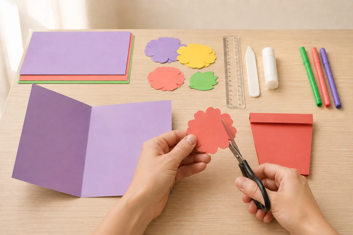 Étape 2 de carte pot de fleurs fête des mères : découper les fleurs