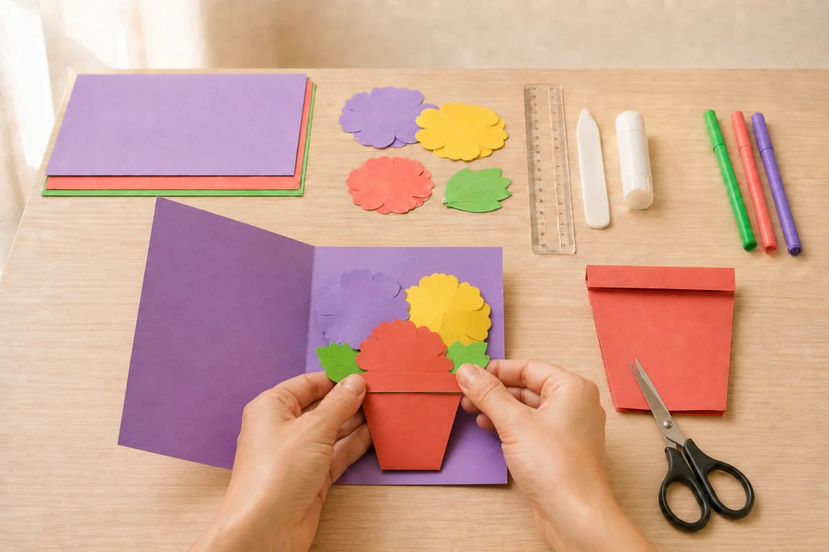 Étape 4 de carte pot de fleurs fête des mères : coller bouquet et message