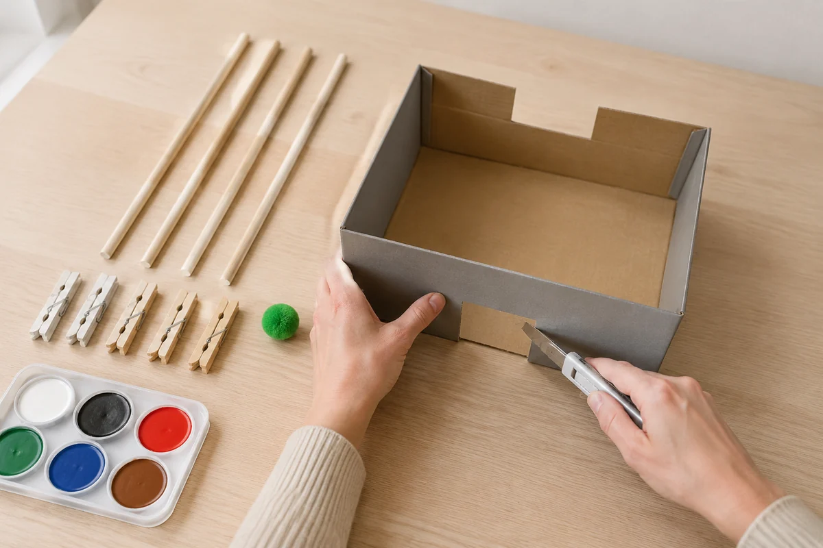 Étape 1 de baby-foot en carton : découper buts et trous adultes