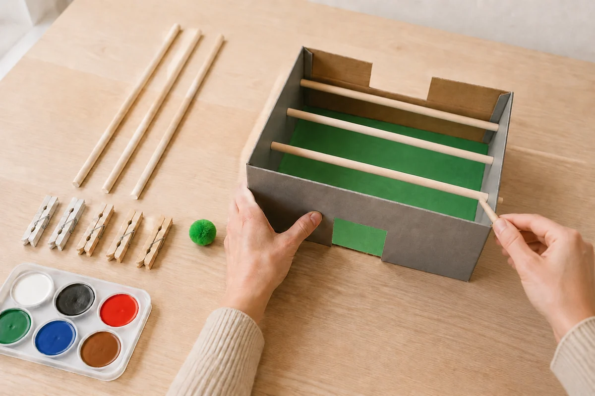 Étape 3 de baby-foot en carton : installer les barres