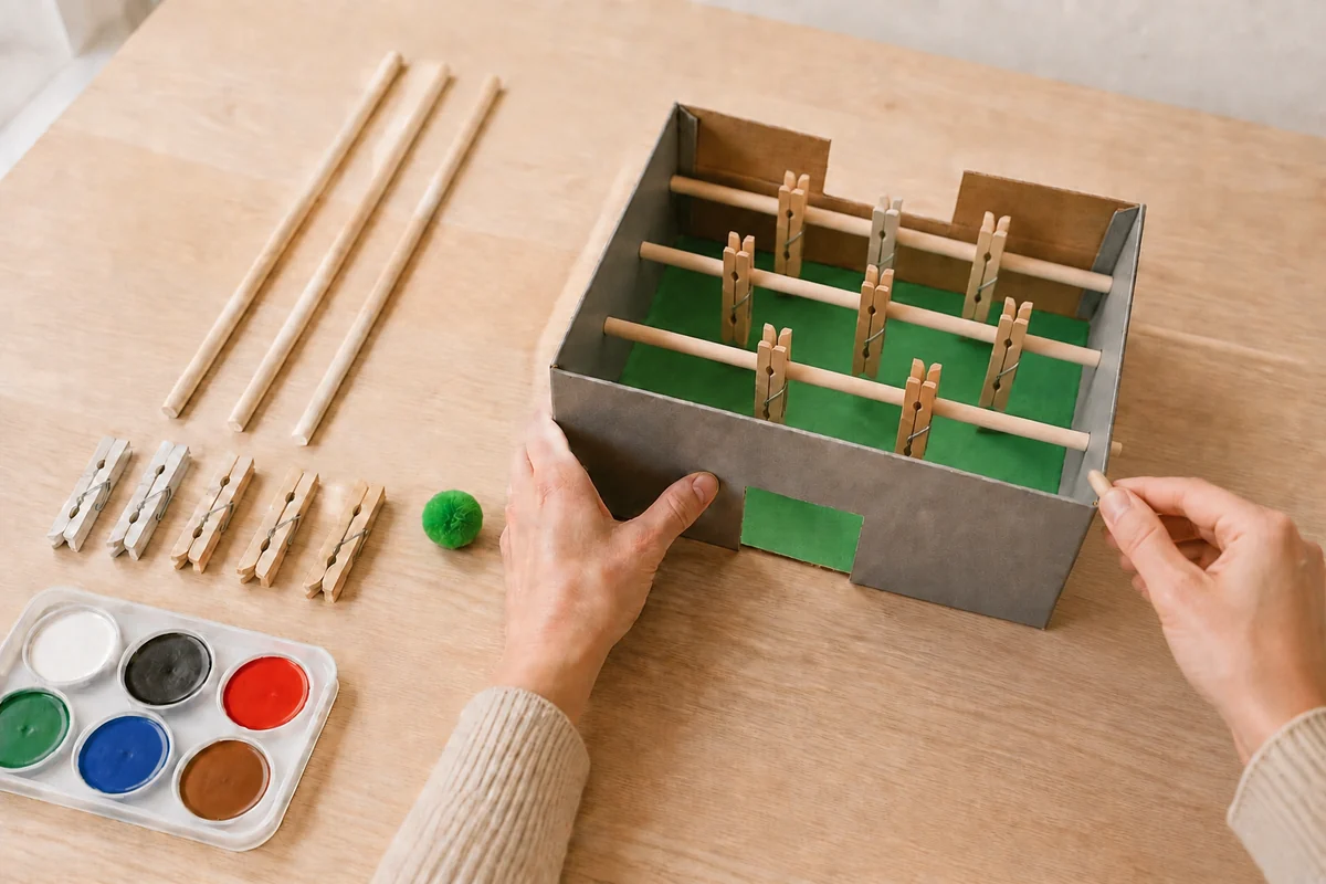 Étape 4 de baby-foot en carton : fixer les joueurs