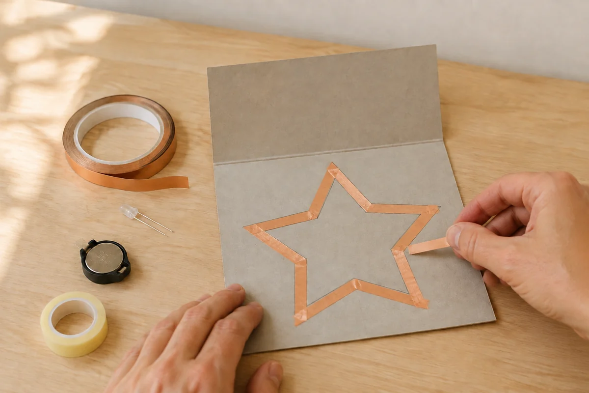 Étape 2 de carte lumineuse led : poser le ruban cuivre