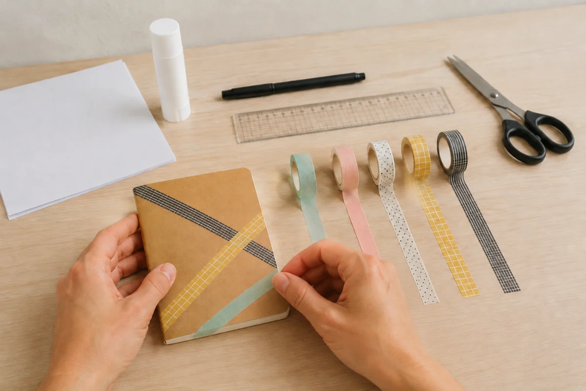 Étape 2 de washi tape enfant : poser les premières diagonales