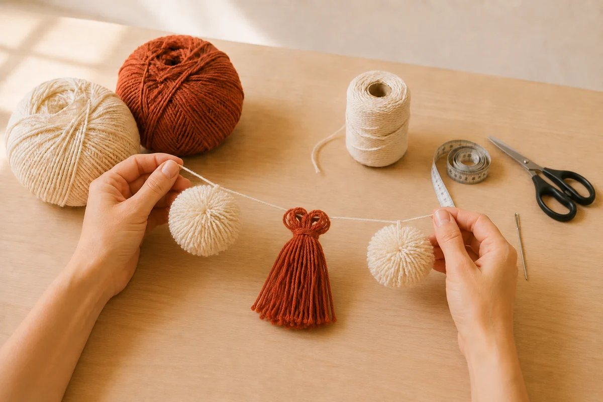 Étape 4 de guirlande de pompons et tassels : répartir sur la ficelle
