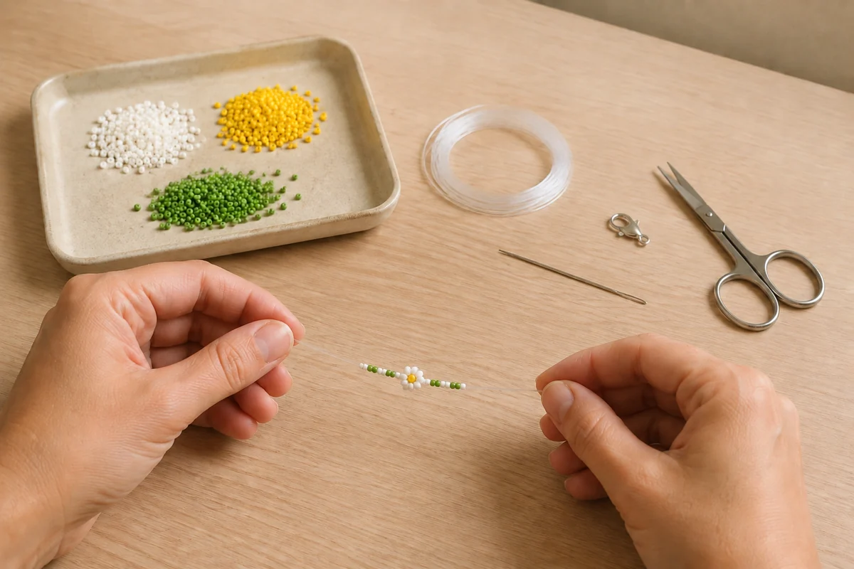 Étape 2 de bracelets de fleurs en perles : former la première fleur