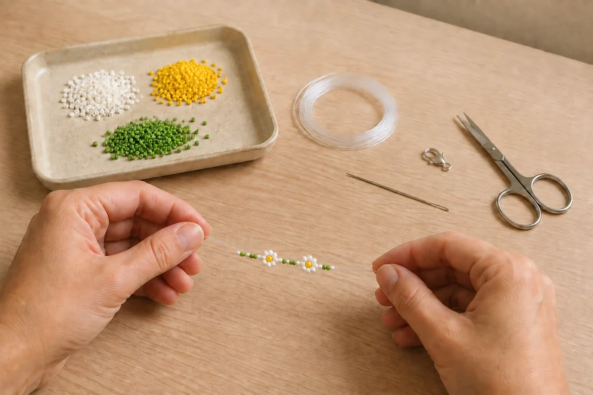 Étape 3 de bracelets de fleurs en perles : répéter les marguerites