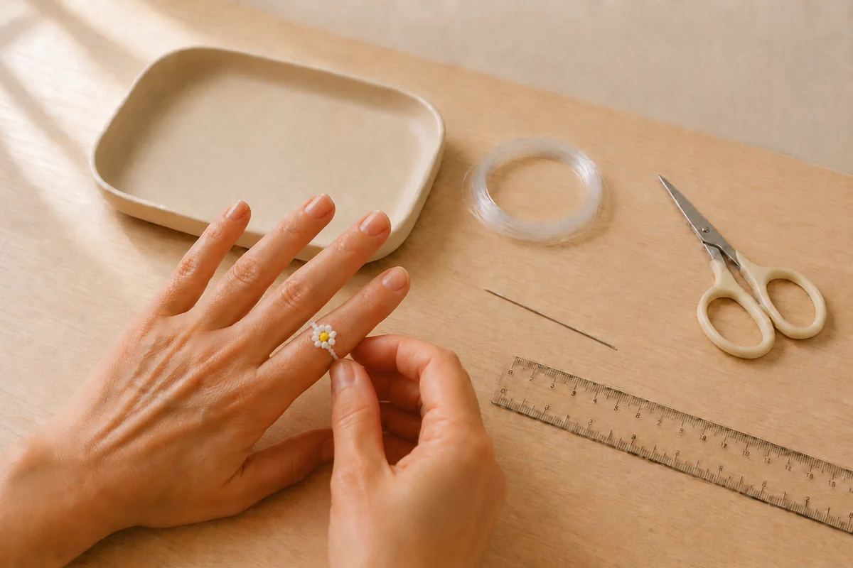 Étape 5 de bagues en perles : essayer sans serrer