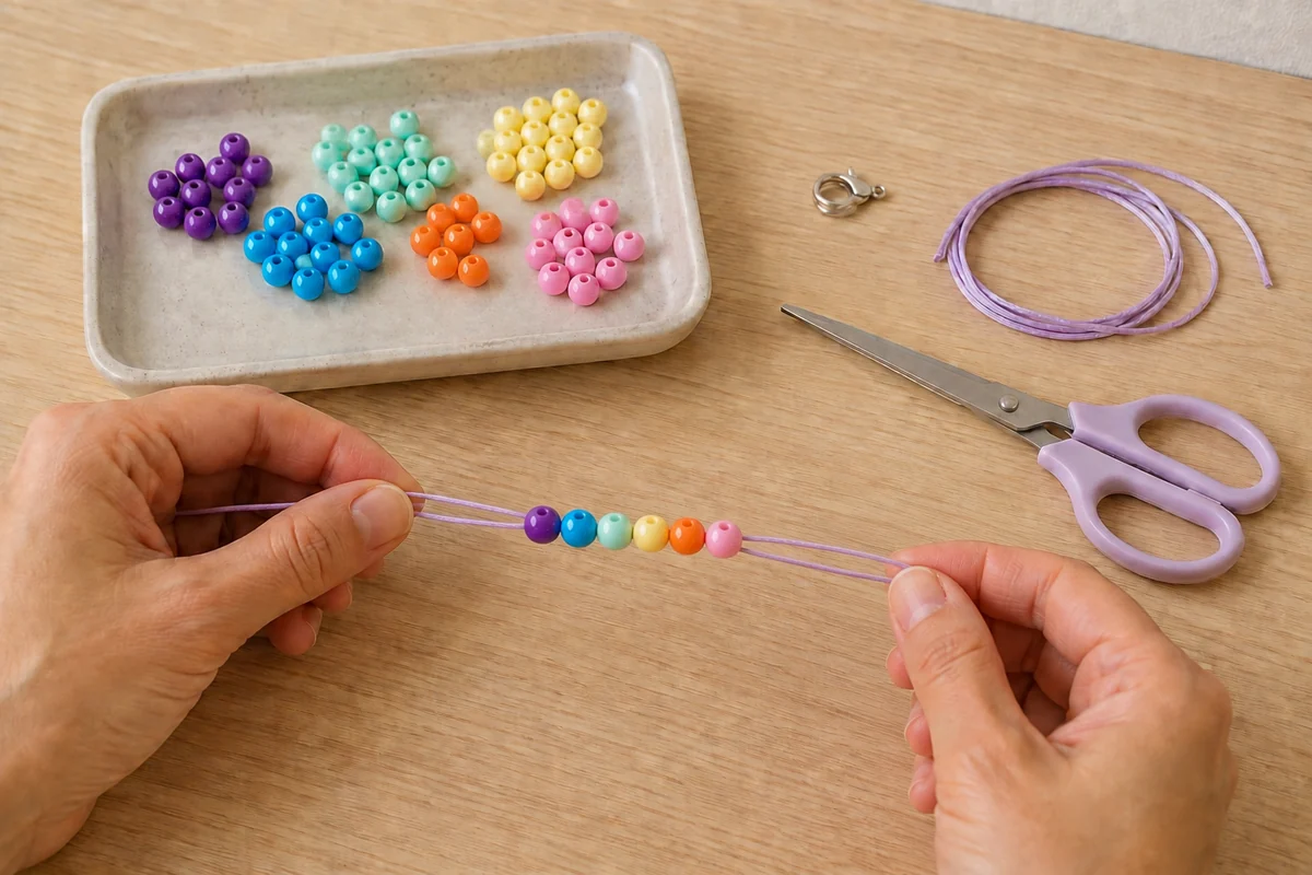 Étape 3 de phone charms en perles : enfiler les deux brins