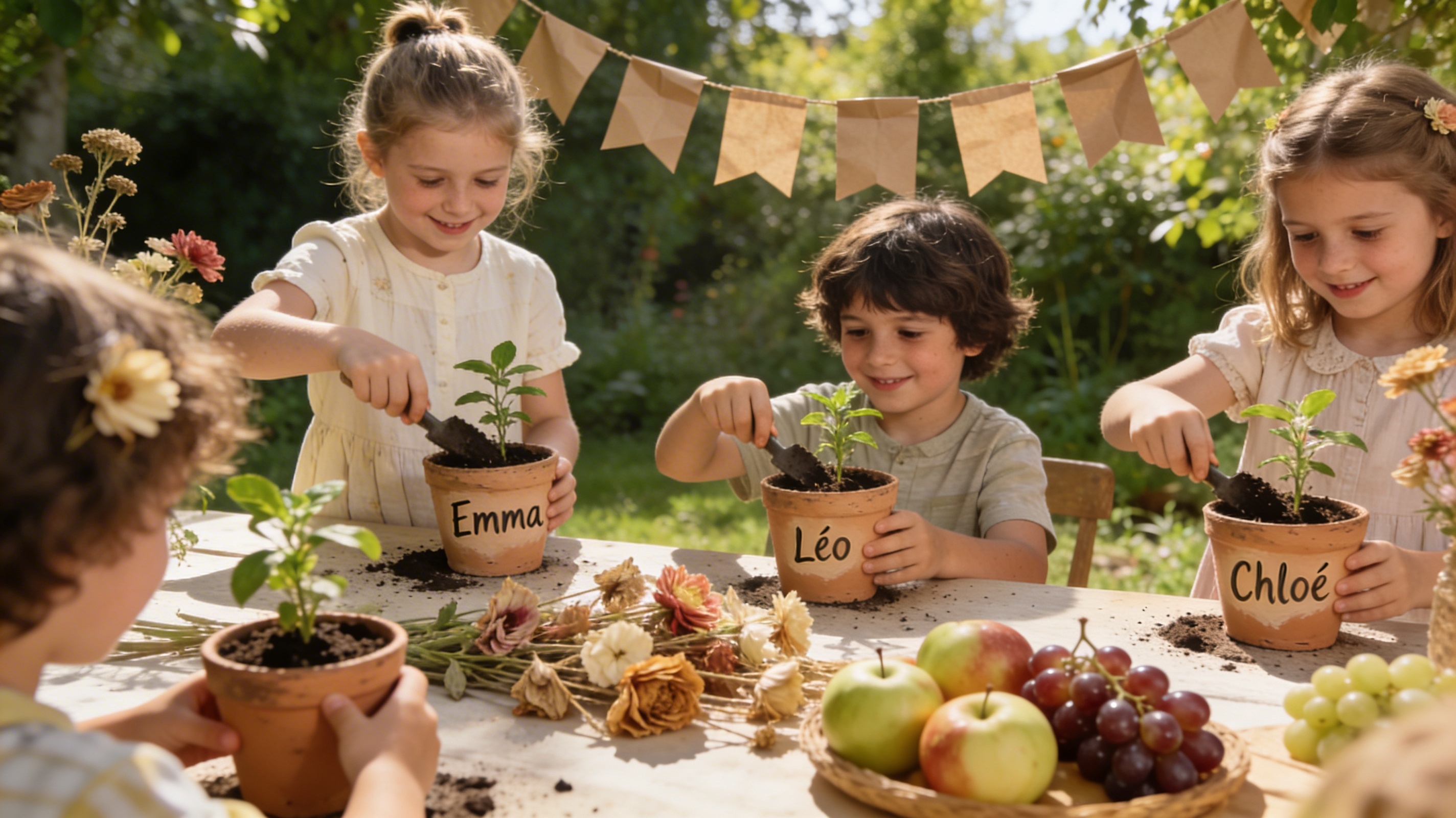Anniversaire éco-responsable nature pour enfants au jardin