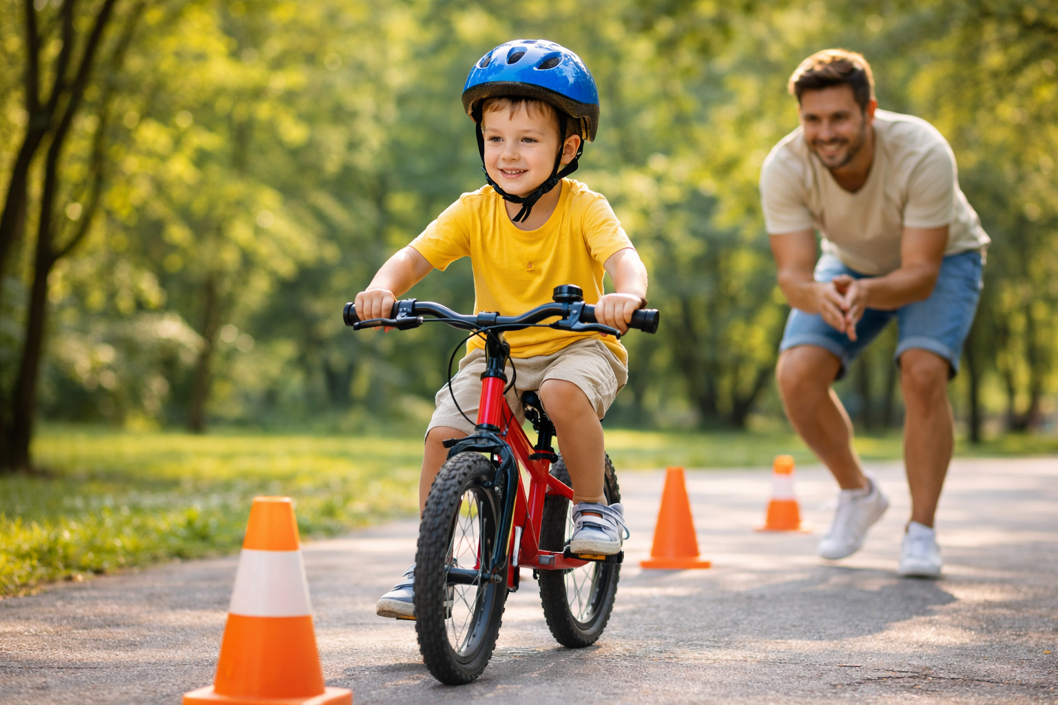 Enfant apprenant l'équilibre à vélo