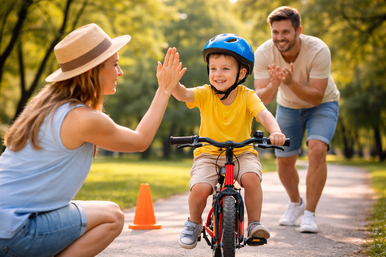 Enfant fier après avoir appris le vélo